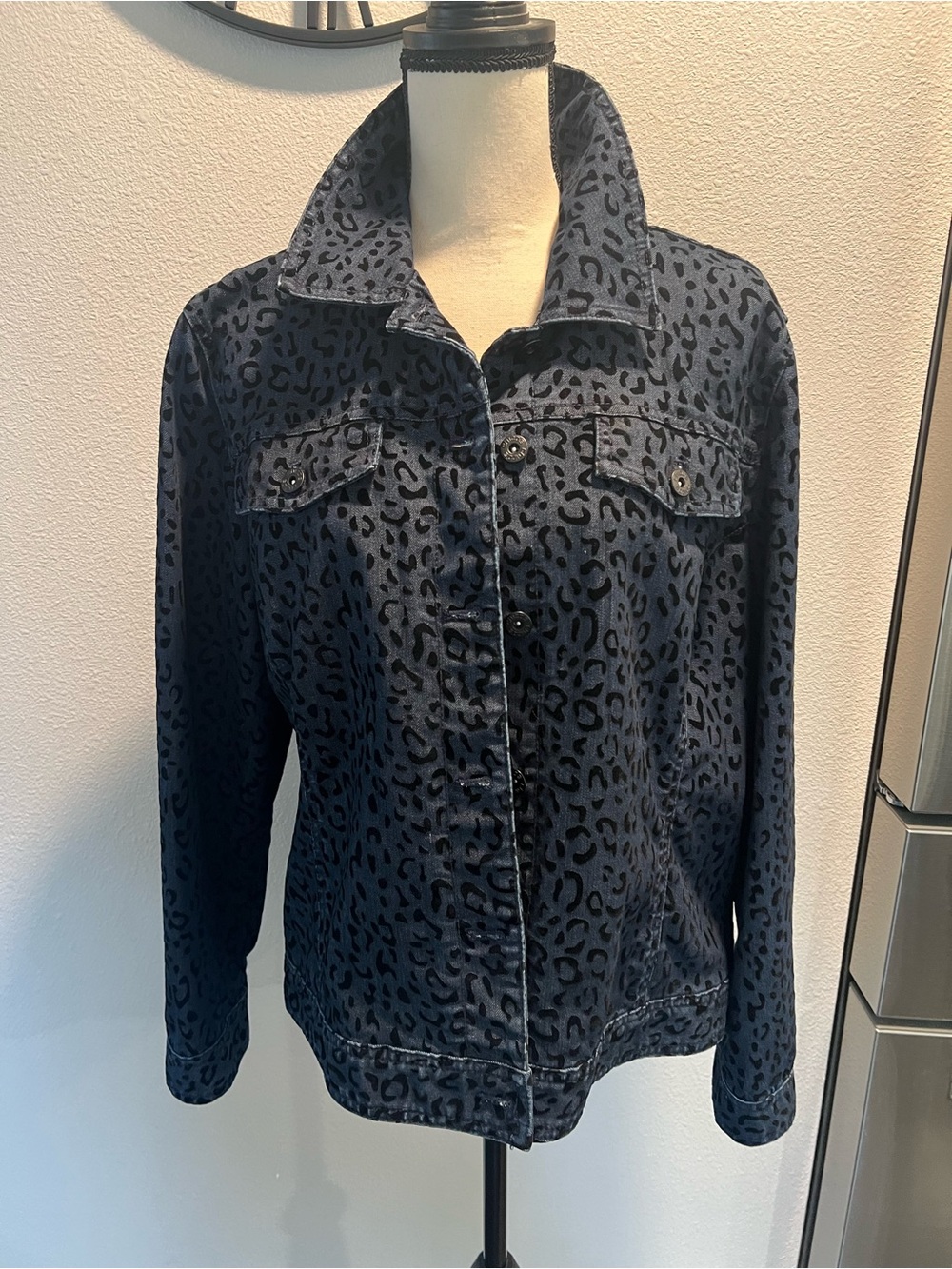 Chico's Black Leopard-Print Denim Jacket